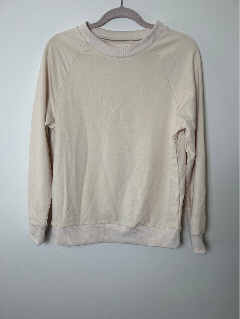 Womens Small Beige Crewneck Sweatshirt Pullover Long Sleeve Lounge Top